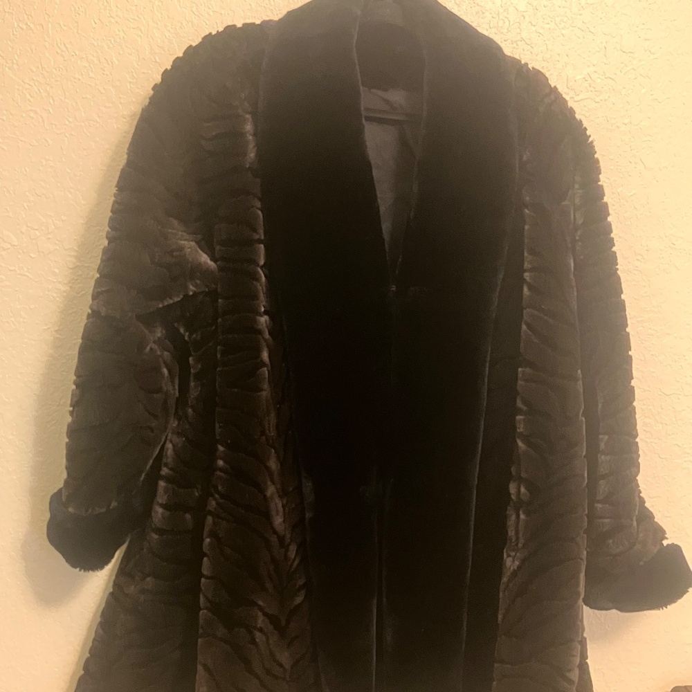 Gallery Coat Faux Fur Size 12 Brown Black Zebra Stripes Vintage